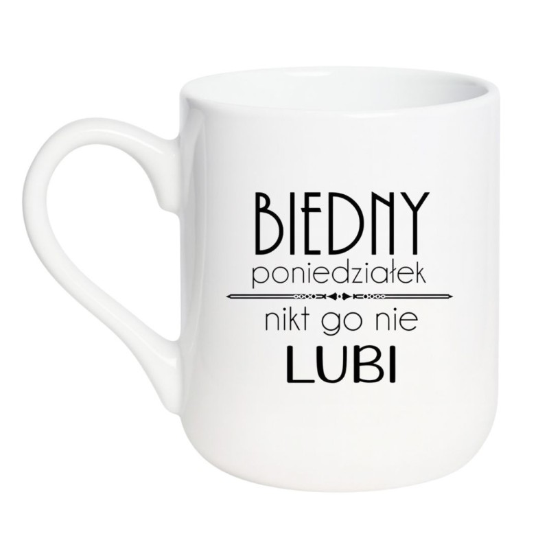 Kubek elegancki biały 330 ml z motywem poniedziałku – śmieszny gadżet do pracy